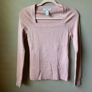 White House Black Market (WHBM) pink blush with gold shimmer sweater. Size XS.